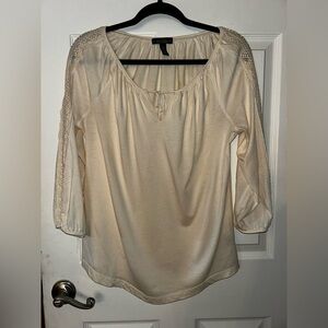 Ralph Lauren Cream Lace Detail Long Sleeve  Top Medium